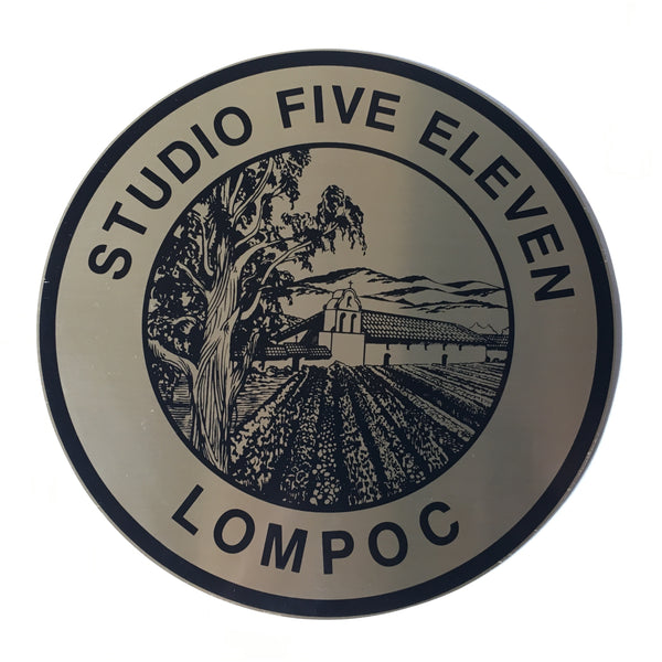 "Studio Five Eleven, Lompoc" - Silkscreen on brass colored aluminum