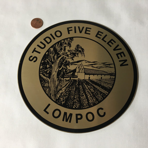 "Studio Five Eleven, Lompoc" - Silkscreen on brass colored aluminum