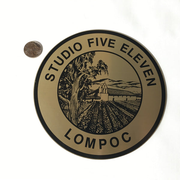 "Studio Five Eleven, Lompoc" - Silkscreen on brass colored aluminum